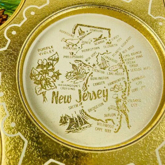 Vintage Soviner Woolworth Tin Cup Holder Metal Tray New Jersey State Molded u - Picture 2 of 5